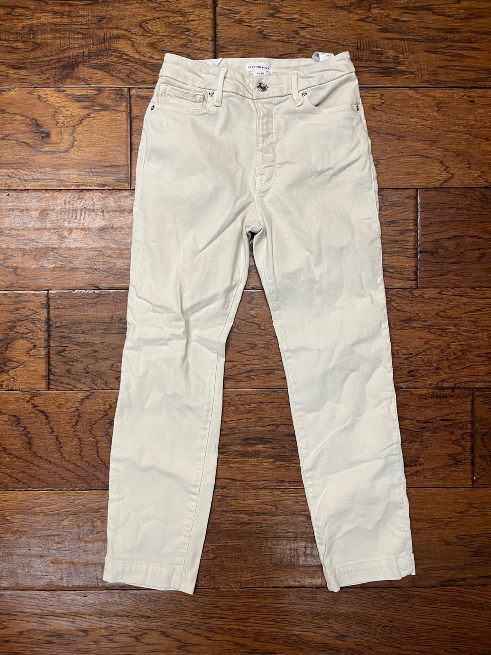 Good American good classic high rise slim fit trouser hem jeans
